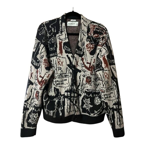 Abercrombie & Fitch Mens Size M Basquait Abstract Soft Cropped Cardigan Sweater - Picture 1 of 4